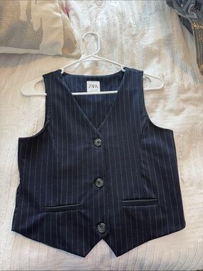 Zara Kids Navy Pinstripe Button-Front Vest